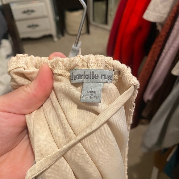 WOMEN BEIGE LACE ISLET SPAGHETTI STRAP Top by Charolette Russe LARGE - Picture 3 of 4